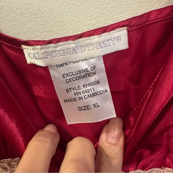 VTG 90s Regency-core Satin Slip Dress Burgundy Babydoll Lace Cameo XL Romantic - Picture 7 of 7